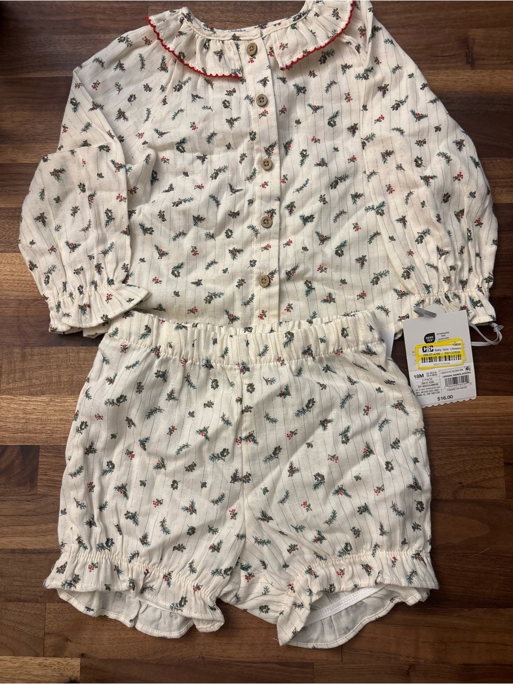 Carter's Cream Floral Cotton Romper Set with Red Trim